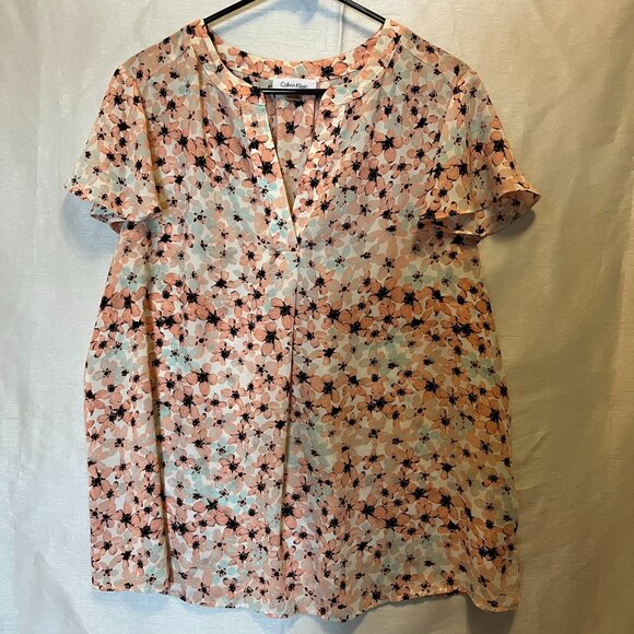 Calvin Klein Floral Print Top - Pink and Black - Picture 1 of 3